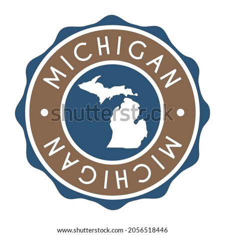 Michigan, USA Badge Map Vector Seal Vector Sign. National Symbol Country Stamp Design Icon Label. 