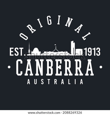 Canberra ACT, Australia Skyline Original. A Logotype Sports College and University Style. Illustration Design Vector City.