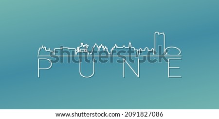 Pune, Maharashtra, India Skyline Linear Design. Flat City Illustration Minimal Clip Art. Background Gradient Travel Vector Icon.