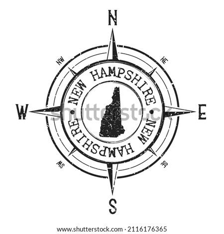New Hampshire, USA Stamp Map Compass Adventure. Illustration Travel Country Symbol. Seal Expedition Wind Rose Icon.