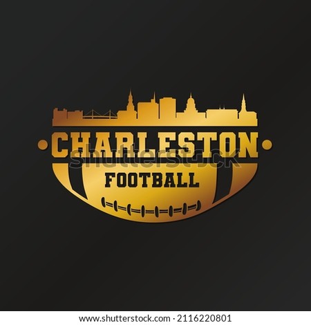 Charleston, SC, USA American Football Gold Skyline City Silhouette Vector. Golden Design Style Icon Symbols. Sport America Ball.