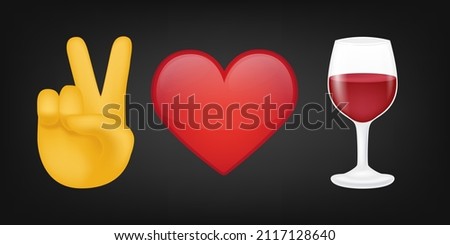 Peace Love and Wine Illustration Emoji Design. Motivational Quote Emoticon Vector Symbol.