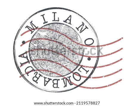 Milan, Metropolitan City of Milan, Italy Stamp Map Postal. Silhouette Seal Roads and Streets. Passport Round Design. Vector Icon. Design Retro Travel National Symbol.