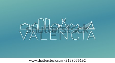 Valencia, Spain Skyline Linear Design. Flat City Illustration Minimal Clip Art. Background Gradient Travel Vector Icon.