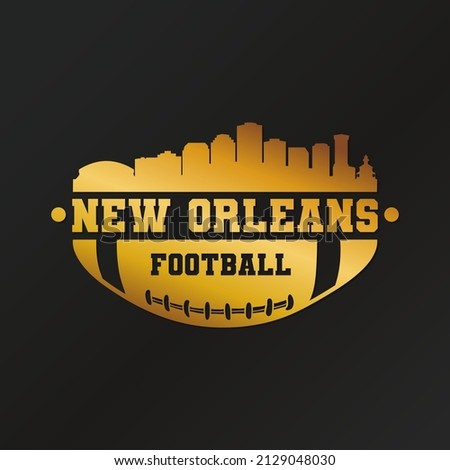 New Orleans American Football Gold Skyline City Silhouette Vector. Golden Design Style Icon Symbols. Sport America Ball.