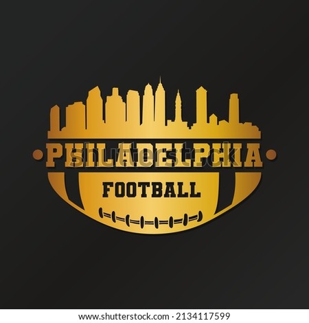 Philadephia American Football Gold Skyline City Silhouette Vector. Golden Design Style Icon Symbols. Sport America Ball.