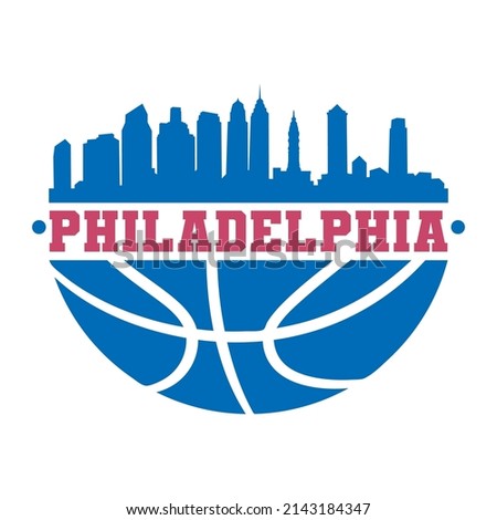 Philadelphia, PA, USA Basketball Skyline City Silhouette Vector. Basket Design Style Icon Symbols. Sport America Ball.