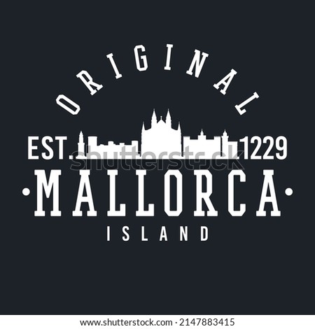 Majorca, Balearic Islands, Spain Skyline Original. A Logotype Sports College and University Style. Illustration Design Vector City.