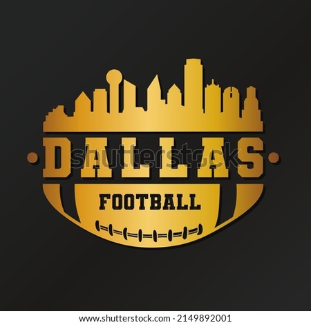 Dallas, TX, USA American Football Gold Skyline City Silhouette Vector. Golden Design Style Icon Symbols. Sport America Ball.