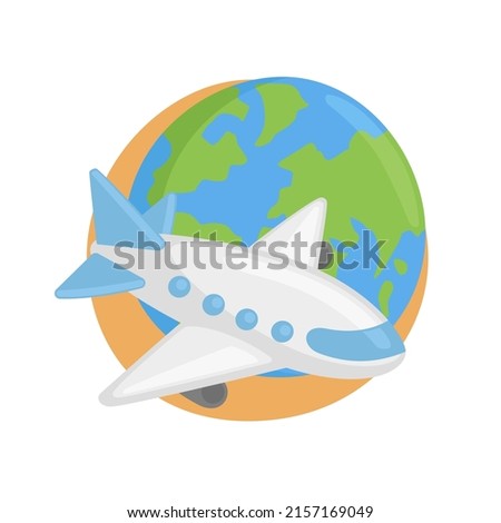 Travel Sign Emoji Icon Illustration. Plane World Vector Symbol Emoticon Design Clip Art Sign Comic Style.