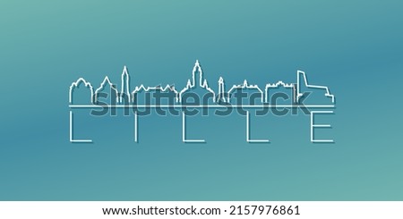 Lille, France Skyline Linear Design. Flat City Illustration Minimal Clip Art. Background Gradient Travel Vector Icon.