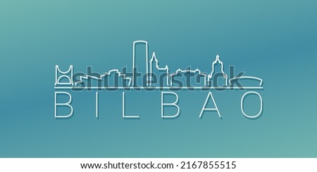 Bilbao, Biscay, Spain Skyline Linear Design. Flat City Illustration Minimal Clip Art. Background Gradient Travel Vector Icon.