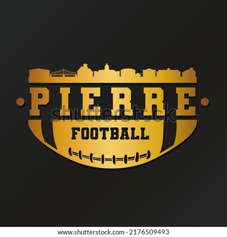Pierre, SD, USAAmerican Football Gold Skyline City Silhouette Vector. Golden Design Style Icon Symbols. Sport America Ball.