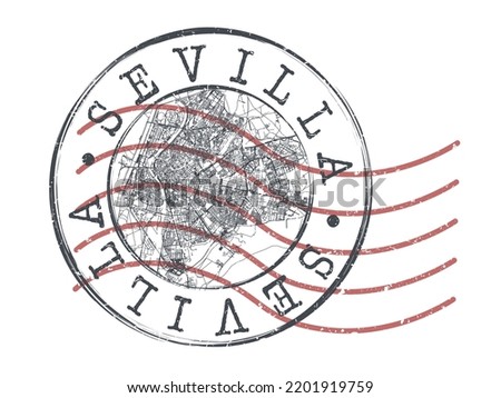 Seville, Spain Stamp Map Postal. Silhouette Seal Roads and Streets. Passport Round Design. Vector Icon. Design Retro Travel National Symbol.