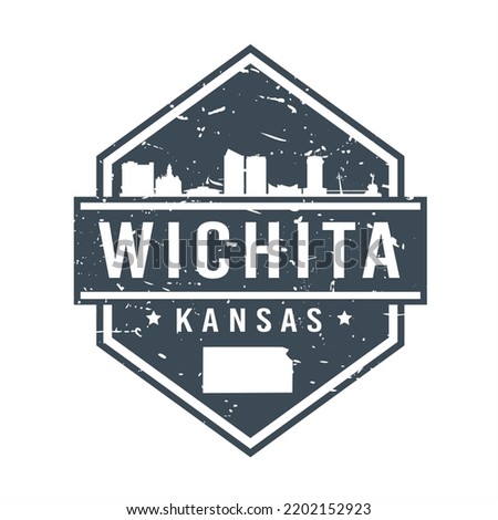 Wichita, KS, USA Round Travel Stamp. Icon Skyline City Design. Seal Tourism Vector Badge Illustration.