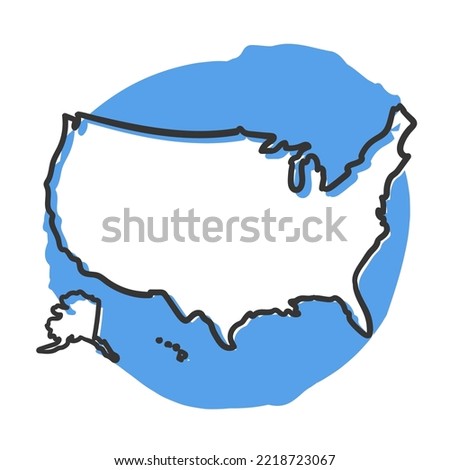 United States Map Traditional Doodle. Icons Sketch Hand Made. Design Vector Line Art.