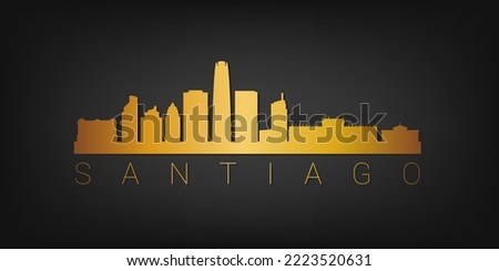 Santiago, Santiago Metropolitan Region, Chile Gold Skyline City Silhouette Vector. Golden Design Luxury Style Icon Symbols. Travel and Tourism Famous Buildings.