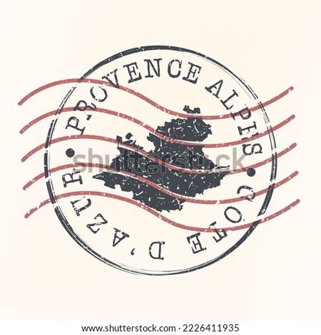 Provence-Alpes-Côte d'Azur, France Stamp Map Postal. Silhouette. Passport Round Design. Vector Icon. Design Retro Travel National Symbol.