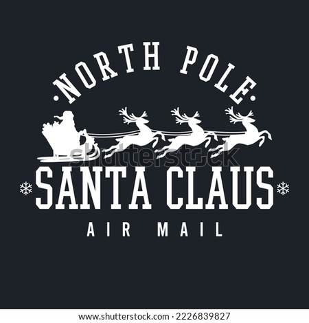 Santa Claus Air Mail Postal Stamp Silhouette. Illustration Design North Pole Design.