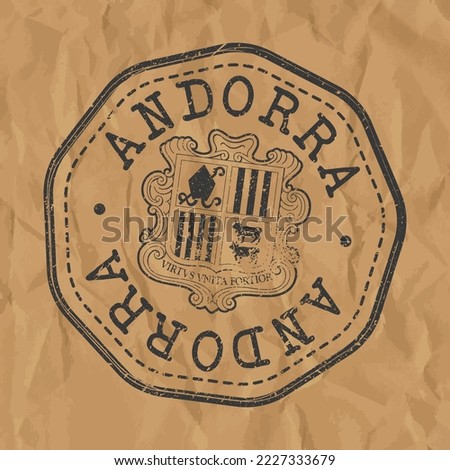 Andorra Stamp Travel Passport. Design Retro Symbol Country. Old Vintage Postmark.
