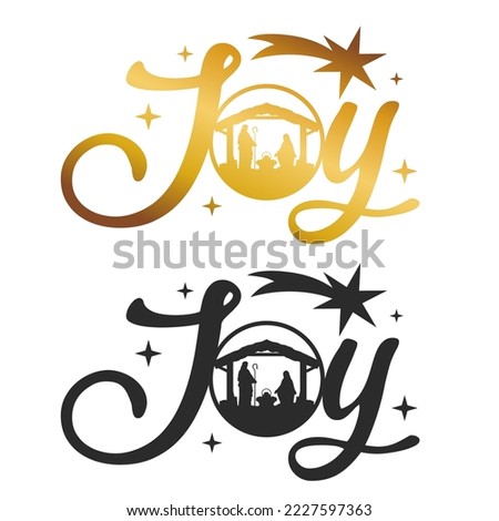 Joy Nativity Scene Silhouette. Holidays Christmas Religion. Holly Night Characters. Cut File Design. Vector Clip Art.