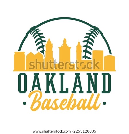 Oakland, CA, USA Baseball Skyline City Silhouette Vector. Softball Design Style Icon Symbols. Sport America Ball.
