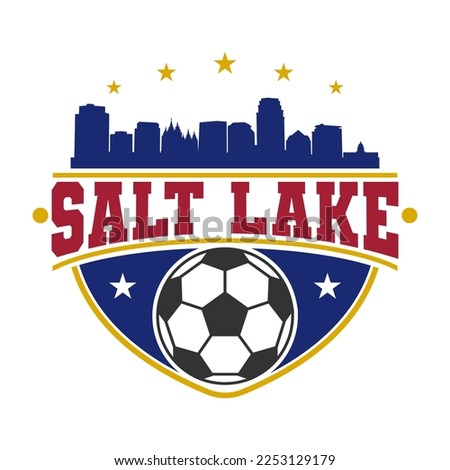 Salt Lake City, UT, USA Football Skyline City Silhouette Vector. Soccer Design Style Icon Symbols. Sport Ball Emblem Badge.