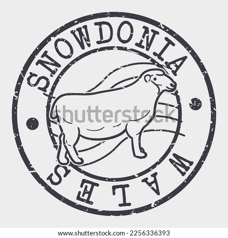 Snowdonia National Park, Penrhyndeudraeth, UK Silhouette Postal Passport. Stamp Round Vector Icon. Design Travel Postmark. 