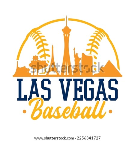 Las Vegas, NV, USA Baseball Skyline City Silhouette Vector. Softball Design Style Icon Symbols. Sport America Ball.