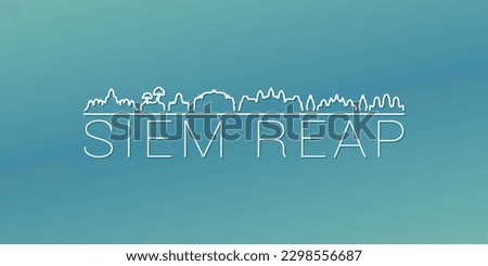 Krong Siem Reap, Cambodia Skyline Linear Design. Flat City Illustration Minimal Clip Art. Background Gradient Travel Vector Icon.