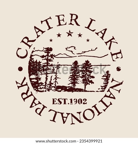 Crater Lake, Oregon, USA Silhouette Postal Passport. Stamp Round Vector Icon. Design Travel Postmark. 