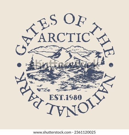 Gates of the Arctic, Alaska, USA Silhouette Postal Passport. Stamp Round Vector Icon. Design Travel Postmark. 