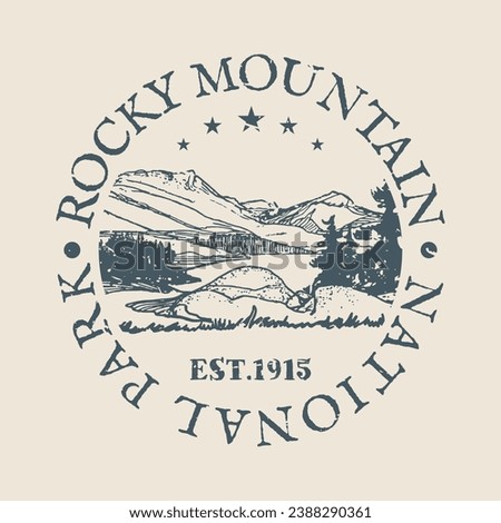 Rocky Mountains Silhouette Postal Passport. Stamp Round Vector Icon. Design Travel Postmark. 