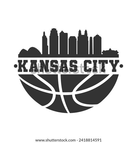 Kansas City, MO, USA Basketball Skyline City Silhouette Vector. Basket Design Style Icon Symbols. Sport America Ball.
