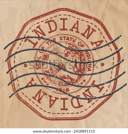 Indiana, USA Stamp Travel Passport. Design Retro Symbol Country. Old Vintage Postmark.