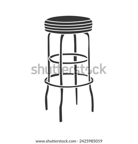 Stool Retro Icon Silhouette Illustration. American Diner Vector Graphic Pictogram Symbol Clip Art. Doodle Sketch Black Sign.