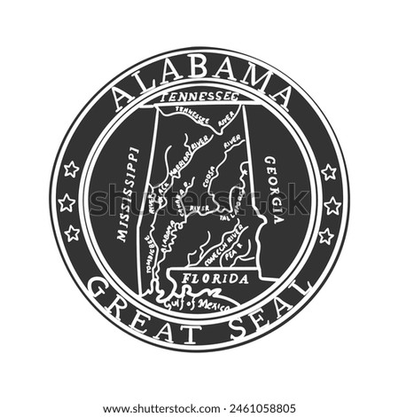 Alabama Icon Silhouette Illustration. State Seal Vector Graphic Pictogram Symbol Clip Art. Doodle Sketch Black Sign.