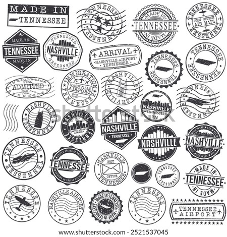 Nashville, Tennessee Stamp. Vector Art Postal. Passport Travel Design. Travel and Business Set.	