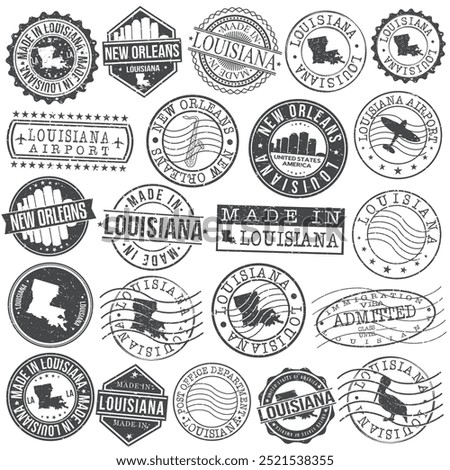 New Orleans, Louisiana Stamp. Vector Art Postal. Passport Travel Design. Travel and Business Set.	