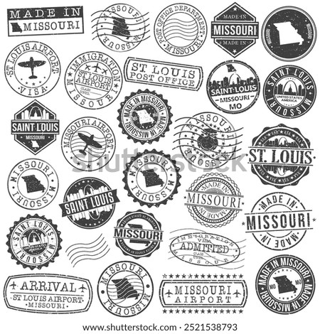 St Louis, Missouri Stamp. Vector Art Postal. Passport Travel Design. Travel and Business Set.	