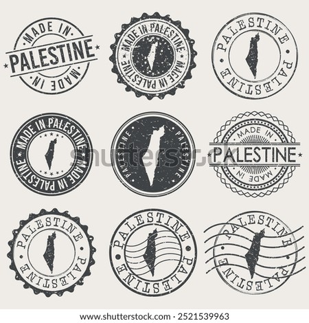 Palestine Set of Stamps. Travel Stamp. Made In Product. Design Seals Old Style Insignia.