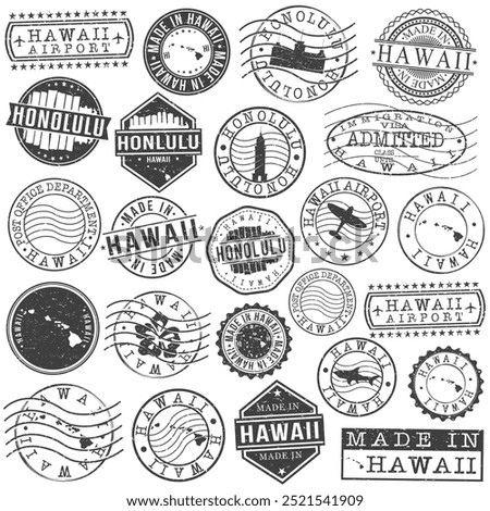 Honolulu, Hawaii, Stamp. Vector Art Postal. Passport Travel Design. Travel and Business Set.	