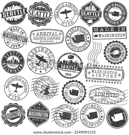 Seattle, Washington Stamp. Vector Art Postal. Passport Travel Design. Travel and Business Set.	