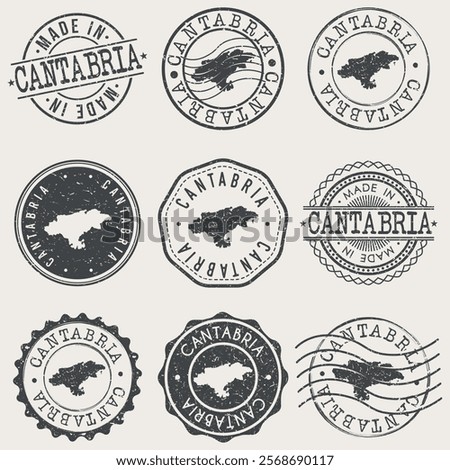 Cantabria, Spain Set of Stamps. Country Travel Marks. Made In Product. Design Seals Old Style Insignia.