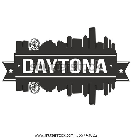 Daytona Skyline Stamp Silhouette. Reflection Landscape City Design. Vector Cityscape Icon.  