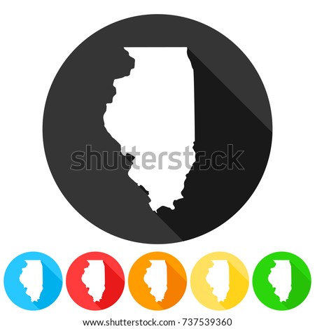 Illinois USA Symbol Icon Round Flat Vector Art Design Color Set