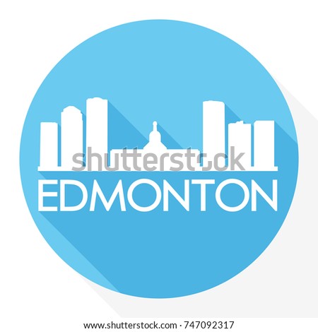 Edmonton Skyline Button Icon Round Flat Vector Art Design Color Background.