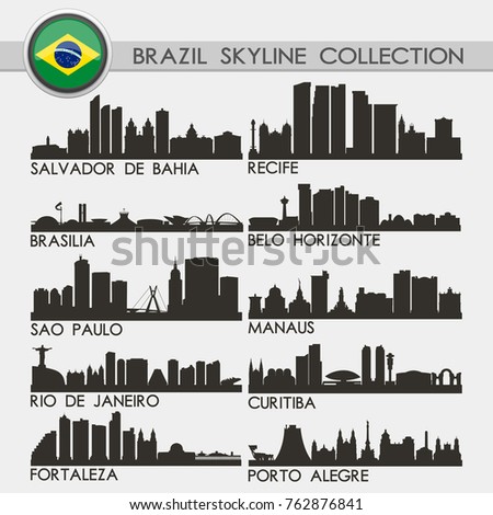 Most Famous Brazil Cities. Travel Skyline City. Silhouette Design Collection.