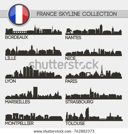 Most Famous France Travel Skyline City Silhouette Design Collection