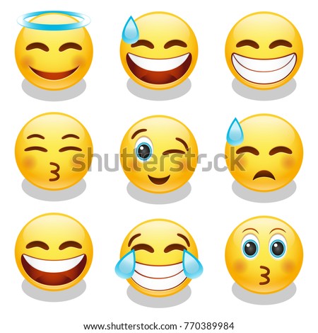 Emoji Smiley Face Vector Design Art Trendy Communication Chat Elements Set 2